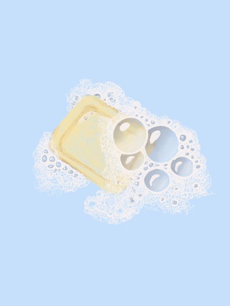 Soap Drawing, Soap Illustration, Bubble Bath Aesthetic, Soap Advertisement, Bath Aesthetic, Bath Paint, Shower Soap, Soap Bubbles, Beginner Painting