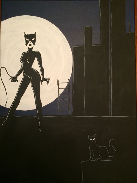 Catwoman silhouette Catwoman Silhouette, Cat Woman Painting, Anti Villain, Batman Silhouette, Selina Kyle Catwoman, The Pixies, Catwoman Selina Kyle, Batman Catwoman, Gotham Girls