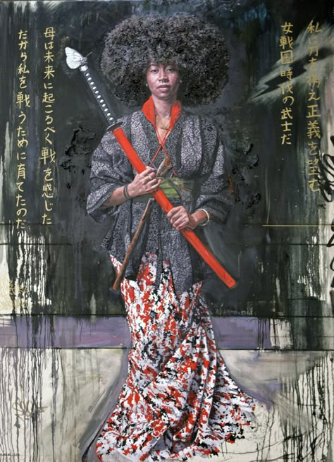 Samurai Princess, Tim Okamura, Onna Bugeisha, Female Samurai, Dynamic Painting, Afro Samurai, Art Noir, Portrait Paintings, Black Artwork