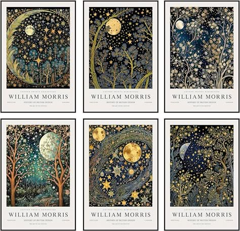 Amazon.com: William Morris Moon & Stars Print Wall Art Canvas Posters Prints Abstract Flowers Pictures Paintings Vintage Oil Wall Decor for Bedroom Unframed (Stars & Moon, 8X12): Posters & Prints Whimsigoth Wall Prints, Prints Bedroom, Whimsigoth Wall Art, Art Wall Inspiration, Moon Wall Painting, Painted Stars, Diy Bedroom Art, Moon Wall Print, Wall Decor Inspiration