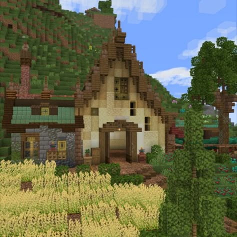 Today's minecraft build is a medieval style ranch for sniffers. It features a barn, small house and custom tree! Medieval Farmhouse, Minecraft Farm House, Minecraft Barn, Minecraft Medieval House, Minecraft Blocks, Bangunan Minecraft, Minecraft House Plans, Minecraft Farm, Minecraft Castle