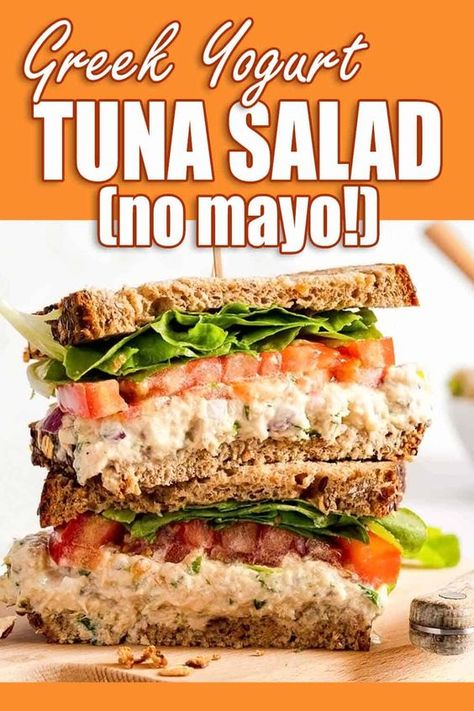 You don't need mayo to make a super flavorful and creamy tuna salad! This Greek yogurt tuna salad is so delicious, it stands up on its own against the classic tuna salad with lots of mayo. Plus, you only need 10 minutes prep time and 6 ingredients (not counting salt and pepper!). Tuna Without Mayo, Tuna Salad Ideas, Yogurt Tuna Salad, Tuna Salad With Greek Yogurt, Easy Tuna Salad Recipe, Tuna Salad Without Mayo, Creamy Tuna Salad, Greek Yogurt Tuna Salad, Tuna Salad No Mayo