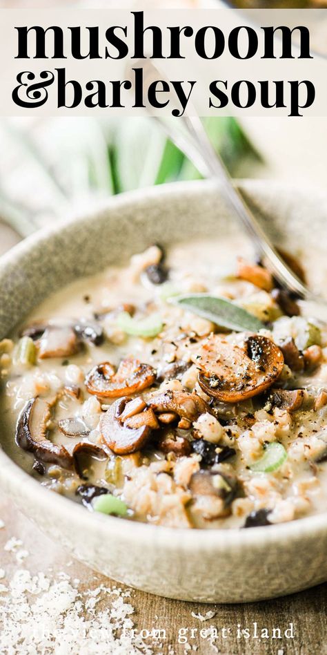 Mushroom barley soup is thick and creamy and makes a wonderful meal with crusty bread. This classic Jewish deli soup is hearty and delicious! Mushroom Barley, Mushroom Barley Soup, Jewish Deli, Jewish Cuisine, Soups Stews Chilis, Deli Style, Barley Soup, Wild Rice Soup, Vegetarian Soup