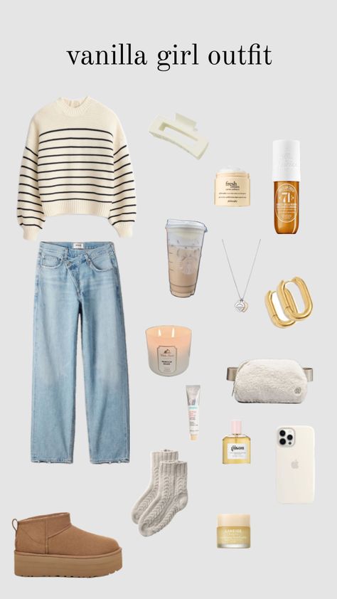 vanilla girl outfit! #vanilla#girl#vanillagirl#aesthetic Highschool Outfits Aesthetic, Simple Outfit Ideas For School, Preppy Girl Aesthetic, Girls Winter Outfits, Aesthetic Shuffles, Winter Outfits Aesthetic, Fall Outfits For School, Lululemon Outfits, Vanilla Girl