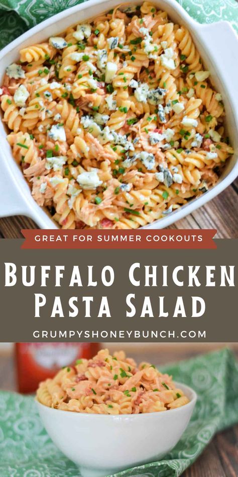 Rotini Pasta Recipes Chicken, Buffalo Dressing, Picnic Sides, Chicken Enchilada Pasta, Buffalo Chicken Pasta Salad, Chicken Buffalo, Chicken Pasta Salad Recipes, Creamy Pasta Salads, Layered Salad Recipes