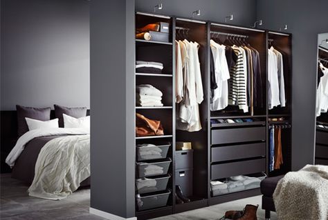 IKEA PAX wardrobe combinations without doors Dressing Pas Cher, Dressing Ikea, Ikea Pictures, Bedroom Wardrobe Design, Ikea Closet, Ikea Pax Wardrobe, Open Closet, Pax Wardrobe, Bedrooms Ideas