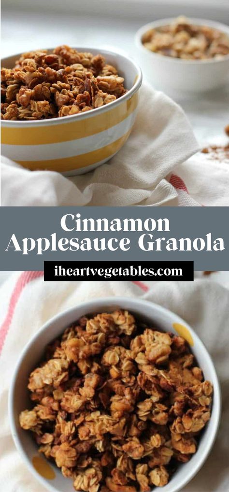 This cinnamon applesauce granola is the perfect topping to your yogurt bowl or smoothie, but it’s also delicious by the handful! The walnuts make this granola super satisfying and filling! Applesauce Granola, Cinnamon Applesauce, Granola Clusters, Crunchy Granola, Granola Recipe, Vegan And Gluten Free, Granola Recipes, Homemade Granola, Granola Bars