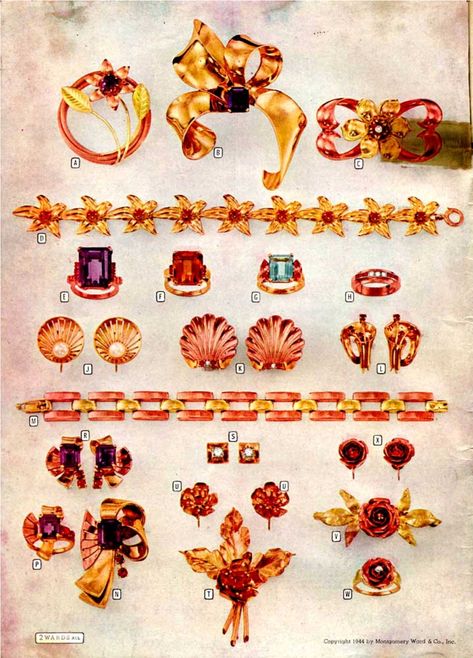 women's jewelry 1944 Costume Jewelry Makers, 1940s Jewelry, Jewellery Advertising, Jewelry Ads, Christmas Catalogs, Repurposed Jewelry, 1940s Fashion, Old Jewelry, Vintage Jewels