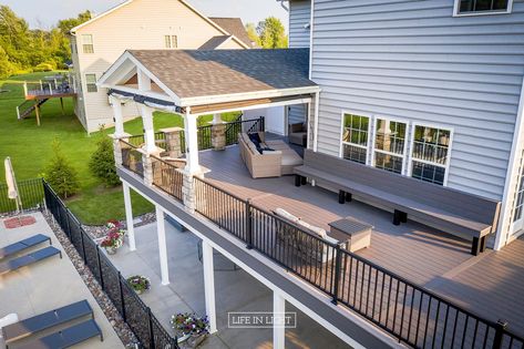 Wrap-Around TimberTech Deck - Penfield, NY | Sq Ft | Keystone Custom Decks Large Wrap Around Deck, Wrap Around Deck Ideas, Deck Replacement Ideas, Craft Garage, Trek Deck, Wraparound Deck, Timbertech Decking, Deck Remodel, Yard Deck