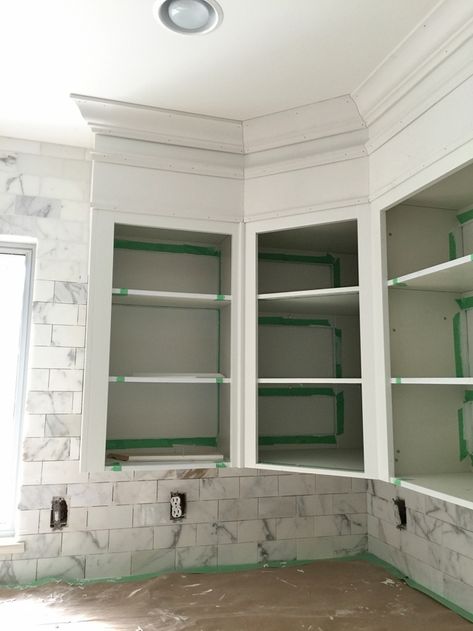 Marcus Design: Reno Project Update | Kitchen Progress (With a DIY Twist) Closing Gap Above Kitchen Cabinets, Stacked Crown Molding, Kitchen Trim, Kitchen Cabinets To Ceiling, Kitchen Soffit, Cabinets To Ceiling, Update Kitchen, Mill Work, Diy Kitchen Cabinets Painting