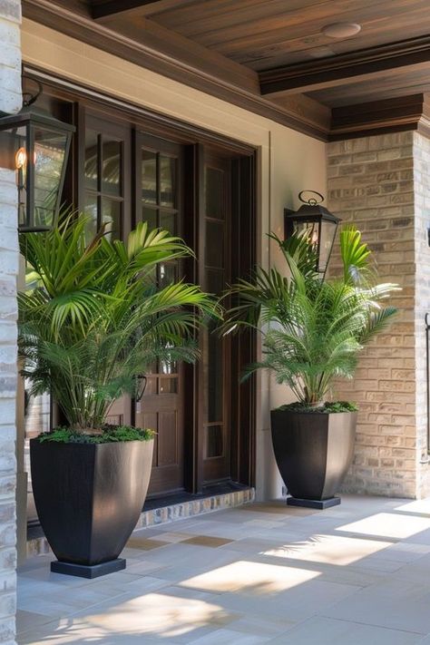 Door Porch Ideas, Front Door Porch Ideas, Front Door Decor Ideas Entrance, Planters Front Door, Outdoor Planters Front Door, Front Door Plants, Potted Plants Outdoor, Large Flower Pots, Front Door Porch