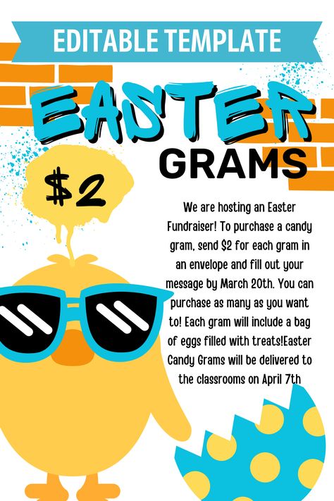 Easter Fundraising Ideas, Easter Fundraiser, Community Fundraiser, Easy Fundraisers, Candy Grams, Youth Groups, Fundraiser Flyer, Fundraiser Ideas, Easter Chick