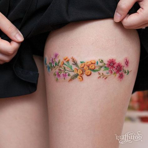 Garter Tattoo, Watercolor Tattoo Flower, 100 Tattoo, Tattoo Zeichnungen, Inspiration Tattoos, Girly Tattoos, Family Tattoos, Trendy Tattoos, Piercing Tattoo