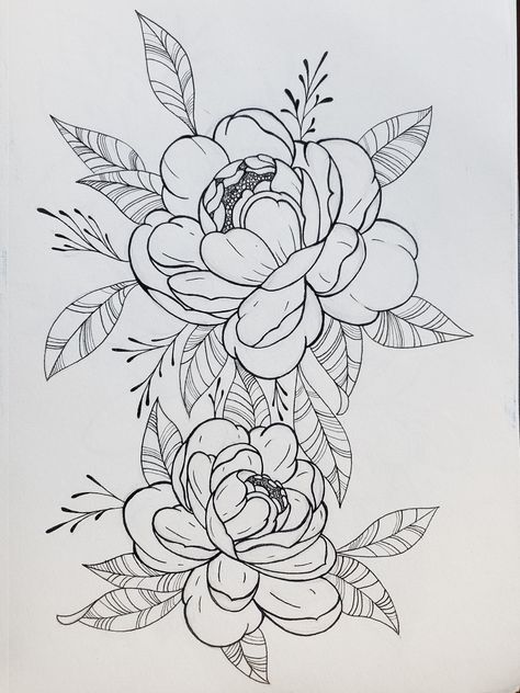 A pair of peonies done by hand with pen on paper by artist Fun Chaos Amy Paeonia Tattoo, Flower Sketchbook, Fruit Tattoo, Nature Tattoo, Pen On Paper, Peonies Tattoo, Book Tattoo, Nature Tattoos, Dreamcatcher Tattoo