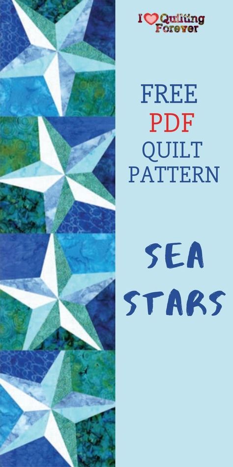 Stars Quilt Pattern, Nautical Quilt, Beach Quilt, Sea Quilt, Stars Quilt, Free Motion Quilting Patterns, Sea Stars, Quilted Table Runners Patterns, Country Quilts