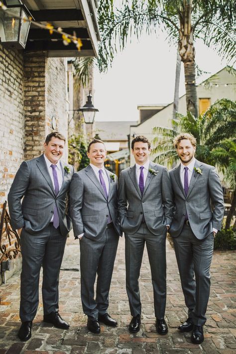 Purple Tie With Suit, Grey Tuxedo With Lavender, Groomsmen Attire Lavender Gray, Grey Suit Purple Tie Wedding, Grey Suits With Purple Ties, Purple And Grey Groomsmen Attire, Groomsmen Suits Purple, Grey Suit With Lilac Tie, Grey Suit With Lavender Tie