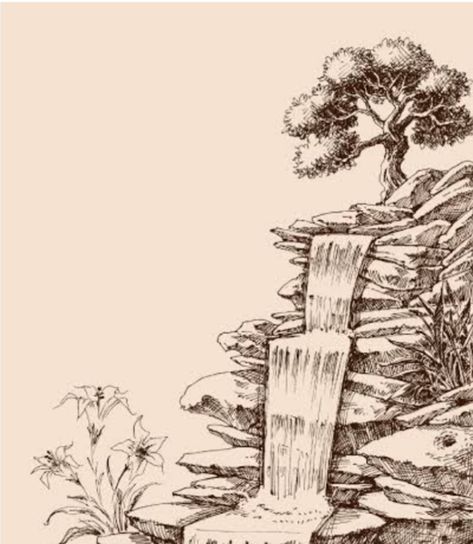 Waterfall Sketch, Waterfall Drawing, Landscape Pencil Drawings, Nature Journal, Image Types, Free Vector Images, Art Lessons, Drawing Sketches, Pencil Drawings