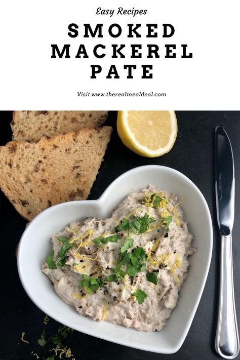 smoked mackerel pate topped with lemon zest and parsley in heart shaped bowl with wholemeal toast and lemon half on side Mackerel Pate Recipes, Smoked Mackerel Pate, Smoked Salmon Pate, Smoked Fish Recipe, Mackerel Pate, Yummy Appetizers Parties, Smoked Mackerel, Seafood Dinner Recipes, Pate Recipes