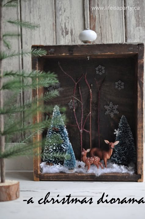 Christmas Diorama, Christmas Shadow Boxes, Soyut Sanat Tabloları, Best Diy Projects, Christmas Hearts, Diy Home Decor Crafts, Woodland Christmas, Christmas Decorations Rustic, Christmas Craft Ideas