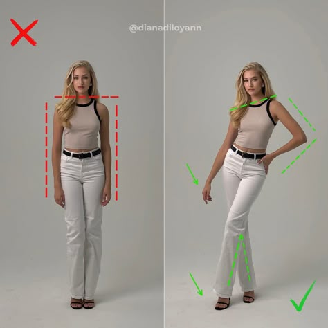 Pose Guide For Women, How To Pose Model Tips, Photoshoot Tips Posing Guide, Simple Model Poses, Photoshop Poses, Posing Guide For Women, Hand On Hip Pose, Pose Angles, Phone Poses