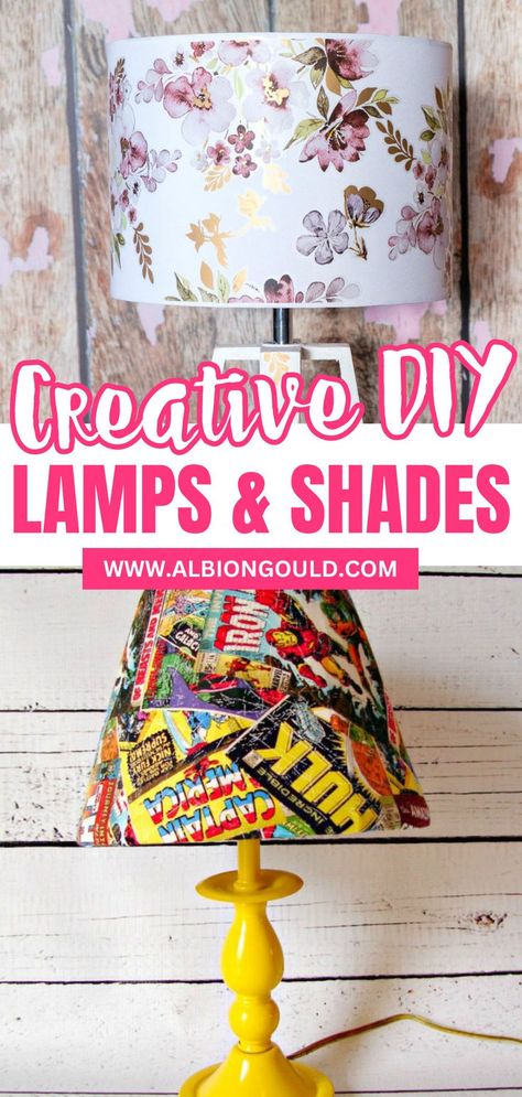 Transform your space with creative DIY lamps and shades. From upcycling old materials to creating entirely new designs, these projects are perfect for anyone looking to add a unique touch to their home decor with one-of-a-kind lighting pieces. Silhouette Lampshade Diy, Small Lamp Shades Diy, Decoupage Lampshade Diy, Lamp Shade Diy Ideas, Hand Painted Lamp Shades, Diy Lamp Shade From Scratch, Lamp Makeover Diy, Diy Lamp Shade Makeover, Upcycled Lampshade