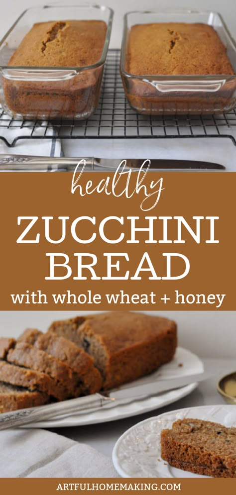 This healthy zucchini bread is made with whole grain (whole wheat) flour and sweetened with honey. It’s great for using up garden zucchini! Healthy Zucchini Bread, Zucchini Muffins Healthy, Wheat Flour Recipes, Recipe Using Honey, Gerd Recipes, Garden Zucchini, Zucchini Bread Healthy, Chocolate Chip Zucchini Bread, Quick Bread Recipes Easy