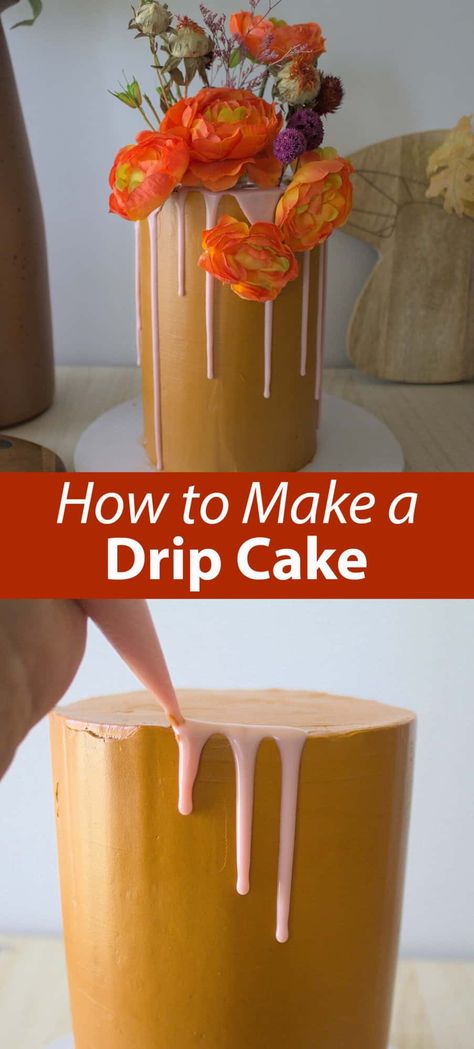 How to Make a Drip Cake - A Beautiful Mess How To Drip Cake, Cake Dripping Icing How To Make, Orange Drip Cake, Drip Cake Recipes, How To Make Yellow, How To Make Orange, Chocolate Drip Cake, How To Make Frosting, How To Make Icing