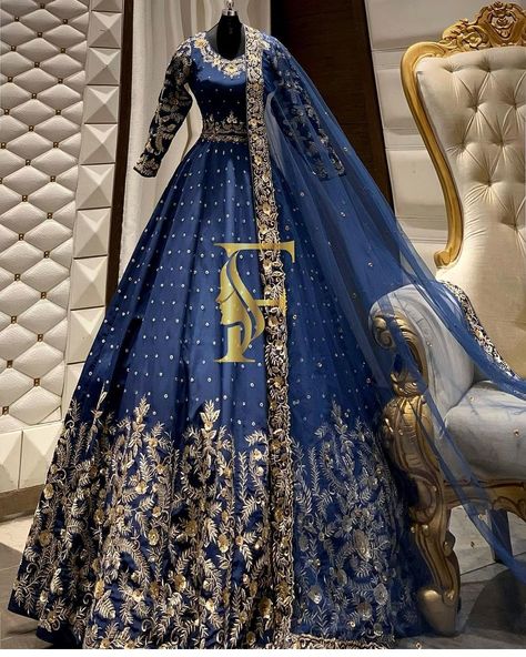 Dark Blue Desi Wedding Dress, Wedding Shorts, Lehenga Blue, Blue Frock, Heavy Lehenga, Pakistani Bridal Dress, Desi Dress, Walima Dress, Muslim Brides