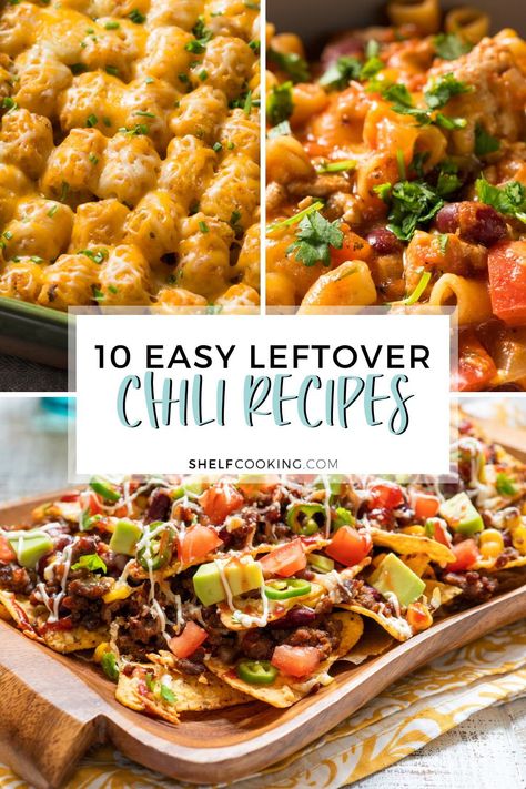 Is it even winter without chili?! We think not. The next time you make a big pot, try these simple, tasty leftover chili recipes! Chilli Casserole, Leftover Chili Recipes, Chili Cheese Hot Dog, Shelf Cooking, Chili Casserole, Chili Pasta, Leftover Chili, Classic Meatloaf Recipe, Chili And Cornbread