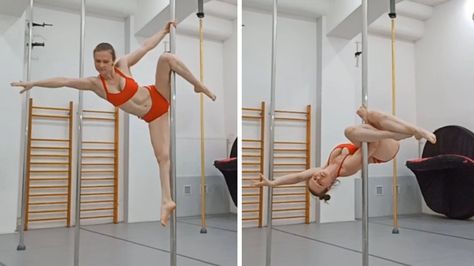 Pole dance article about new transition from trick cupid to scutoid on the static pole where you also find training steps Hand Tricks, Pole Tricks, Pole Dancing Fitness, She Girl, Lower Leg, Pole Dance, Dance Workout, Pole Dancing, Hand Spinning