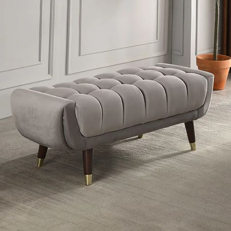 Modern Entryway Bench Gray Velvet Upholstered Ottoman Bench for End of Bed Bed Foot Bench, Frato Furniture, Bench For End Of Bed, Upholstered Bench Living Room, End Of Bed Seating, Airbnb Bedroom, Bench Living Room, Foyer Bench, Hallway Seating