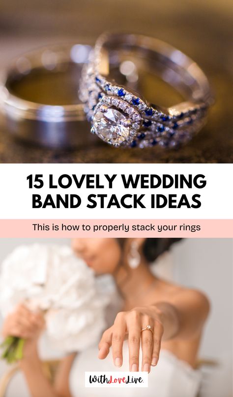 Looking for the perfect wedding band stack? Check out these creative ideas that blend styles and metals for a unique look! Whether you prefer vintage charm or contemporary flair, there's something for every bride. 💖👰 Save this pin to explore your favorites later! Ring Stacking Ideas Wedding Bands Gold, Mixed Metal Wedding Rings Stack, Mismatched Wedding Bands, Wedding Band Stack Ideas, Pretty Wedding Bands, Minimal Wedding Rings, Wedding Band Stack, White Gold Wedding Ring Set, Contemporary Wedding Rings