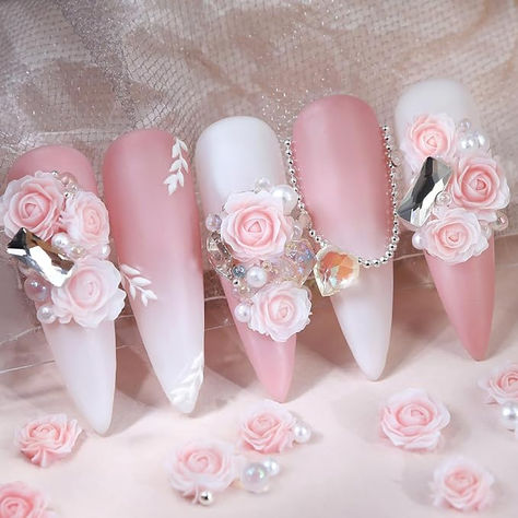 30 Pcs Acrylic Nail Charms Light Pink Rose Nail Art Charms RIICFDD Charms Pearl and Nail Art Beads Nail Art Charms for Women Girls Valentine's Day Nail Nail Accessories Flower Nail Charms, Nail Art Beads, Colourful Acrylic Nails, 3d Flower Nails, Rose Nail Art, Nail Art Charms, Valentine Nail Art, Beauty Nails Design, Nail Art Jewelry