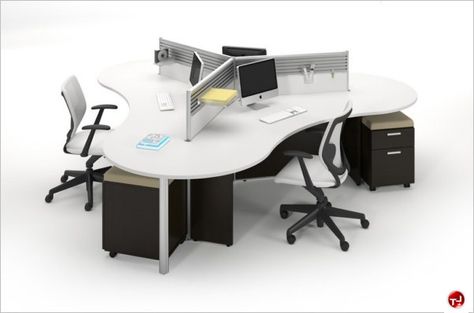 Picture of Milo Cluster of 3 Person Cubicle Office Desk Workstation Office Cubicle Design, Open Office Design, Cubicle Office, Cubicle Design, Contemporary Office Furniture, Office Dividers, Cheap Office Furniture, System Furniture, Modular Office Furniture