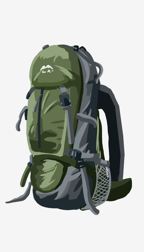 Backpack Png, Painted Backpack, Mic Tattoo, Backpack Illustration, Design Produk, Travel Backpack Essentials, Camping Tattoo, Big Backpack, Backpack Drawing