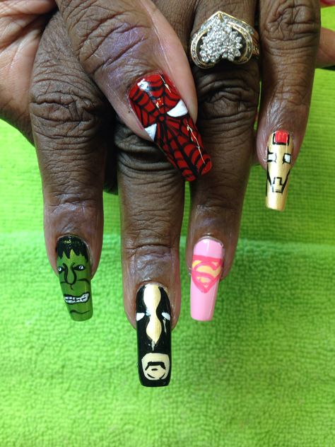 Superhero nails Super Hero Nails, Superhero Nails, Super Hero, Nails Art, Nail Inspo, Nail Art, Nails, Art, Nail Arts