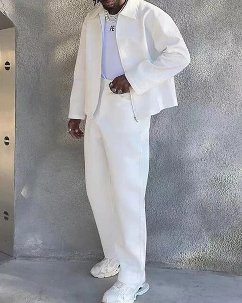 All White Outfit Men, All White Mens Outfit, White Outfit Men, Full Sleeve Suit, White 2 Piece Outfit, Straight Pants Men, Nature Office, Grammy Museum, Mens Smart Casual Outfits