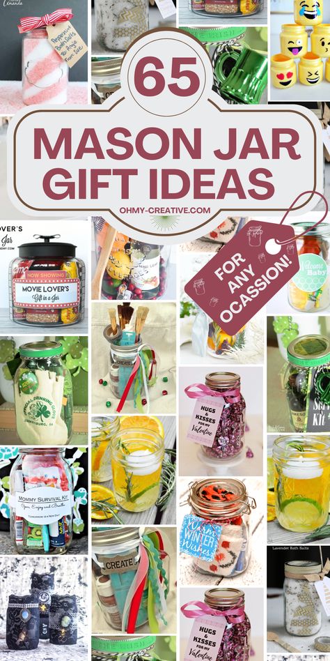 From Christmas to Valentine's Day, anniversaries, and birthdays, these Mason Jar Gift Ideas are always the perfect fit! Easy mason jar gifts! Mason Jar Present Ideas, Blessing Jars Diy, Birthday Mason Jar Gifts, How To Decorate A Mason Jar Gift, Canning Jar Decorating Ideas, How To Wrap A Mason Jar Gift, Cute Mason Jar Gifts, Gifts In A Mason Jar Ideas, Large Jar Gift Ideas