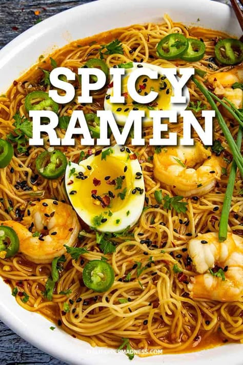 Spicy Ramen Noodle Recipes, Spicy Ramen Recipe, Ramen Noodles Recipe, Homemade Ramen Noodles, Ramen Noodle Recipes Easy, Spicy Ramen Noodles, Shrimp Ramen, Ramen Recipes Easy, Chili Pepper Recipes