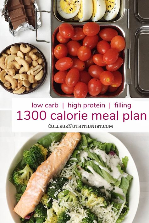 1300 Calorie Filling, Low Carb Meal Plan with Guacamole and Salmon — The College Nutritionist Filling Low Carb Meals, 1300 Calorie Meal Plan, 100 Calorie Meals, Pastas Recipes, High Protein Meal Prep, Low Carb Meal Prep, Low Carb Meal, High Protein Low Carb Recipes, Low Carb Meal Plan