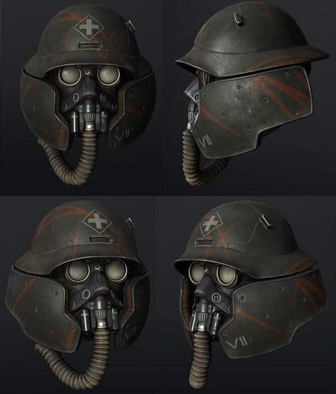 Dieselpunk Art, Helmet Concept, Vis Dev, Power Armour, Gas Masks, Arte Peculiar, Sci-fi Armor, Post Apocalypse, Robots Concept