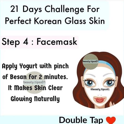 Please follow and like for more beauty and health hacks and tips!!! Korean Challenge, Glass Skin Challenge, 21 Days Challenge, Skin Challenge, Clear Skin Face Mask, Clear Skin Routine, Homemade Hair Treatments, Korean Glass Skin, Facial Tips