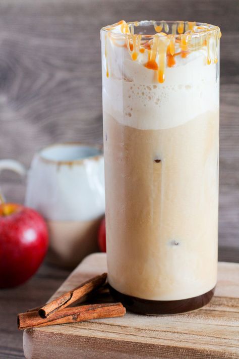 Are you looking for an inexpensive fall iced coffee recipe to help beat the heat? Check out our delicious Caramel Apple Iced Latte recipe here! Starbucks Prices, Fall Iced Coffee, Iced Latte Recipe, Iced Coffee Recipe, Apple Festival, Pumpkin Dishes, Cinnamon Syrup, Ice Milk, Coffee Bars