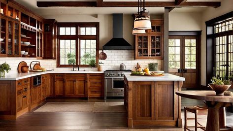 Craftsman Style Kitchens 1920s Home Interior Craftsman Style, Craftsman House Kitchen, Craftsman Cabinets Kitchen, Craftsman Interior Design Kitchen, Kitchen Craftsman Style, Craftsman Home Kitchen, Craftsman Style Decorating Ideas, Tudor Style Homes Interior, Craftsman Kitchen Ideas