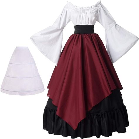 BPURB Women's Medieval Dress Renaissance Costumes Dress(Top & Skirt & Petticoat), Black/Coffee, Small : Amazon.ca: Clothing, Shoes & Accessories Medieval Costume Women, Womens Medieval Dress, Women Pirate, Gothic Victorian Dresses, Pirate Dress, Victorian Skirt, Pirate Cosplay, Female Pirate Costume, Victorian Costume