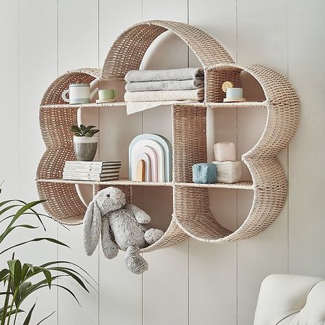 Statement Bookshelf, Nursery Shelving Ideas, Cloud Bookshelf, Amelie Room, Cloud Nursery Theme, Scandinavian Baby Room, Cottagecore Nursery, Cloud Shelves, Cloud Shelf