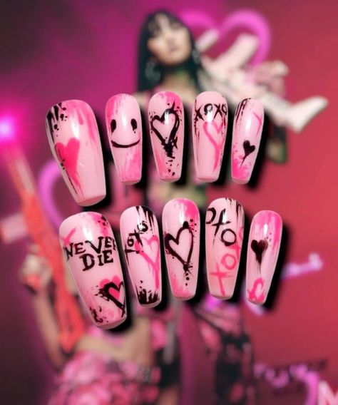 I Never Dieby G-Idle inspired Nails by @nocturnenails.ec Album Inspired Nails, Kpop Nails Ideas, Emo Nail Art, Nail Art Kpop, Skz Nails, Pop Nails, Army Nails, K Pop Nails, Idol Nails