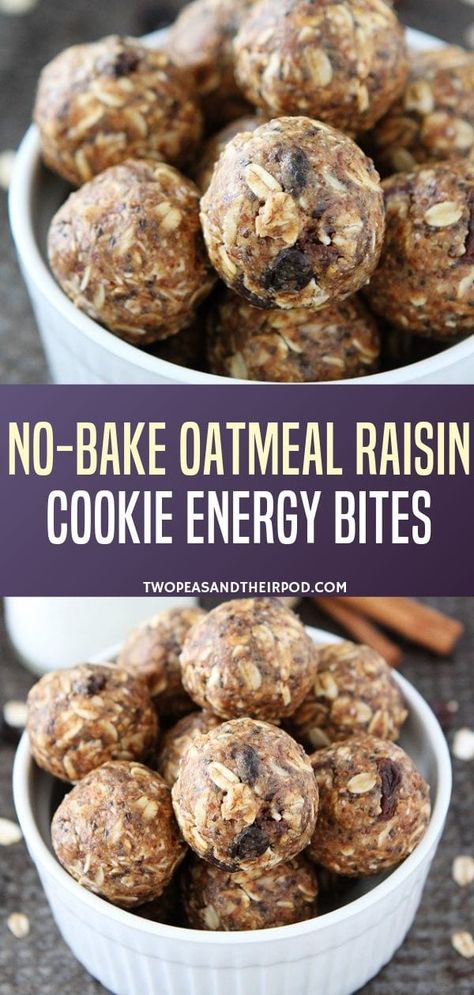 Power Balls Recipe, Easy Oatmeal Raisin Cookies, Oatmeal Energy Bites, Oatmeal Raisin Cookie, Raisin Cookie, Bake Easy, Energy Bites Recipes, No Bake Energy Bites, Energy Ball Recipe