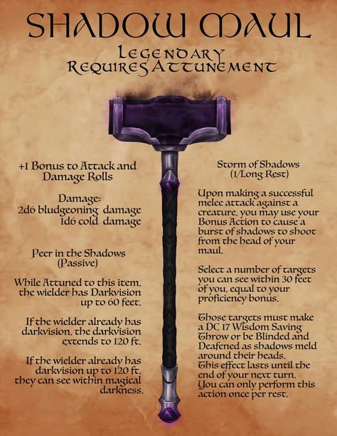 Maul Dnd 5e, Maul Dnd, Dnd Hammer, Dnd Shadowfell, D&d Magic Items, Dnd 5e Magic Items, Magic Equipment, Homebrew Items, Guerriero Samurai