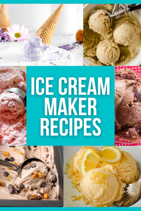 You'll love whipping up these delicious ice cream recipes at home in your electric ice cream maker. Familiar flavors and unique new favorites. All gluten-free. Some dairy-free. - Classic flavors: chocolate, strawberry... - Rich flavors: coffee, red velvet, earl grey... - Fun flavors: birthday cake, lavender, blueberry cheesecake... - Fruit flavors: passion fruit, melon, apricot… - Gluten-free & dairy-free: chunky monkey, gingerbread, honey lemon and more! Electric Ice Cream Maker Recipes, Birthday Cake Lavender, Cake Lavender, Homemade Ice Cream Recipes Machine, Cheesecake Fruit, Unique Ice Cream Flavors, Homemade Ice Pops, Coffee Ice Cream Recipe, Frozen Treats Recipes